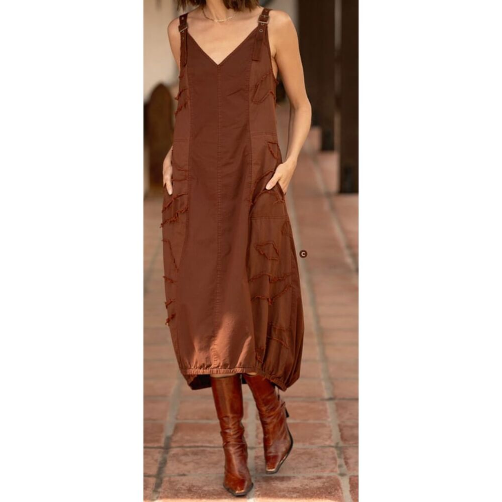 XCVI Kezia Bubble Dress Midi Brown 100% Cotton New With Tags Size M